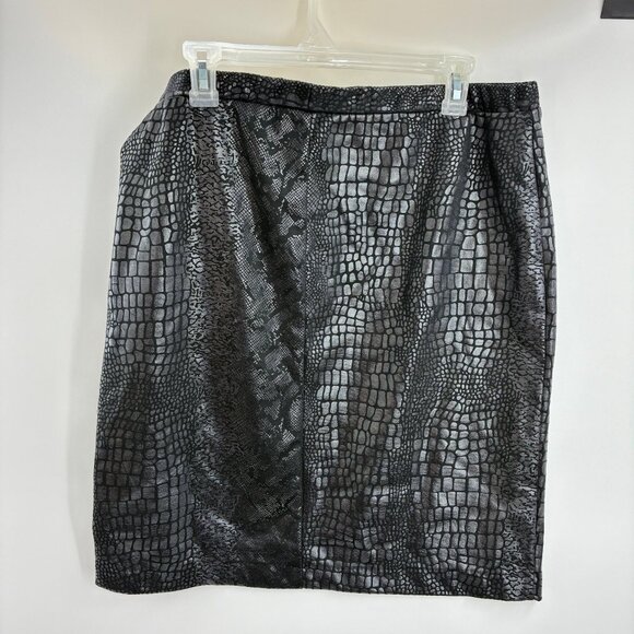 Ellen Tracy Womens Size L Black Metallic Snakeskin Pencil Skirt Stretch Pull On - Picture 3 of 6